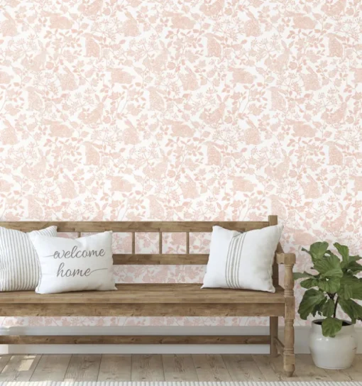 Wildlife Botanical Bunnies Peel & Stick Wallpaper - Pink