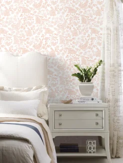 Wildlife Botanical Bunnies Peel & Stick Wallpaper - Pink