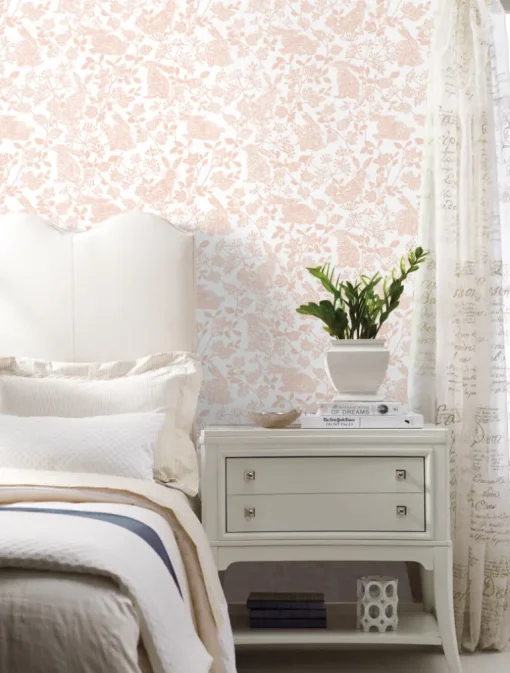 Wildlife Botanical Bunnies Peel & Stick Wallpaper - Pink
