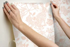 Wildlife Botanical Bunnies Peel & Stick Wallpaper - Pink