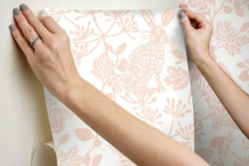 Wildlife Botanical Bunnies Peel & Stick Wallpaper - Pink