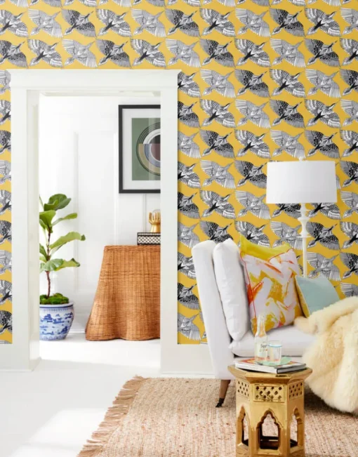 Wildlife Feather Flight Peel & Stick Wallpaper - Yellow