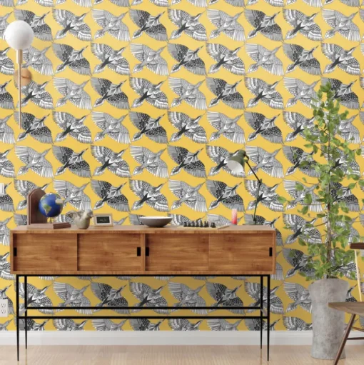 Wildlife Feather Flight Peel & Stick Wallpaper - Yellow
