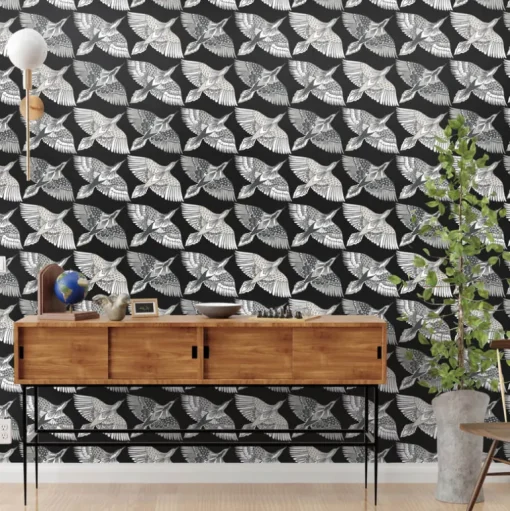 Wildlife Feather Flight Peel & Stick Wallpaper - Black