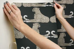 Wildlife Reclining Cheetahs Peel & Stick Wallpaper - Black
