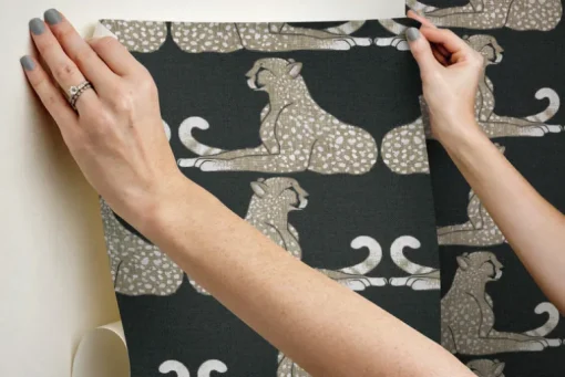 Wildlife Reclining Cheetahs Peel & Stick Wallpaper - Black