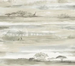 Wildlife Savanna Sunset Peel & Stick Wallpaper - Light Brown