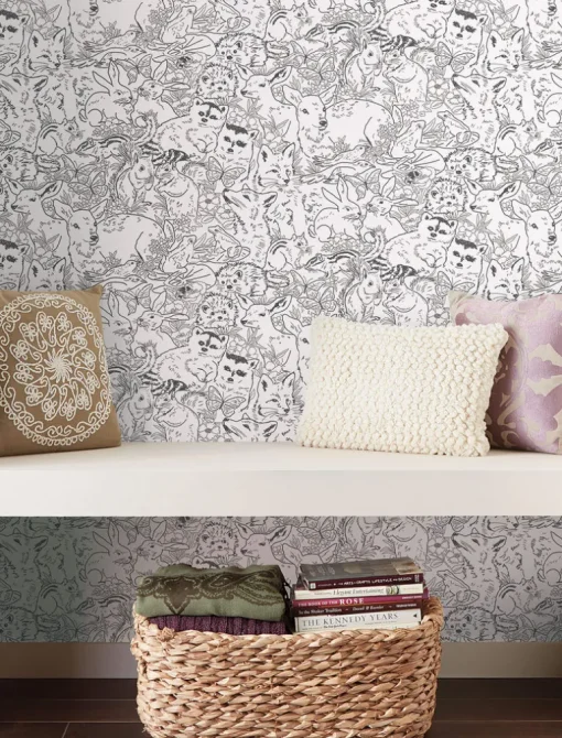 Woodland Animals Sketch Peel & Stick Wallpaper - Black & White